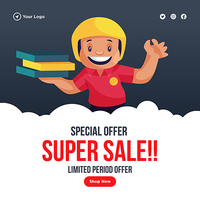 Shop Now Special Offer Super Sale Banner Design Delivery Boy is With Pizza  Boxes