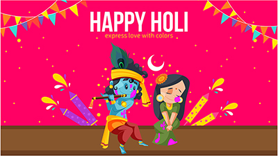 Express love with colors happy Holi banner design of Radha Krishna