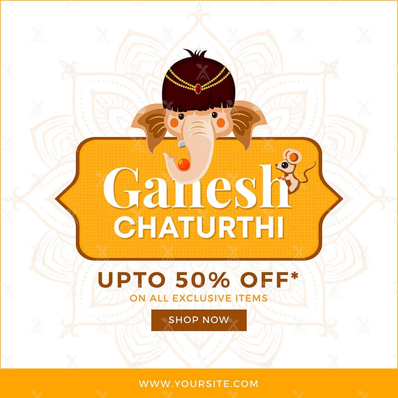Happy Ganesha Chaturthi Banner Design Vector Template on Colored Background