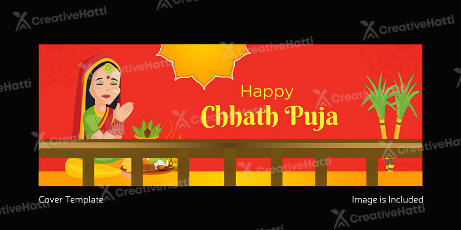 Banner template of chhath puja with hindi text