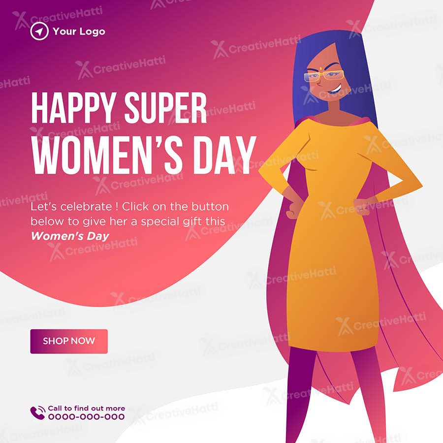 Happy super women's day banner template