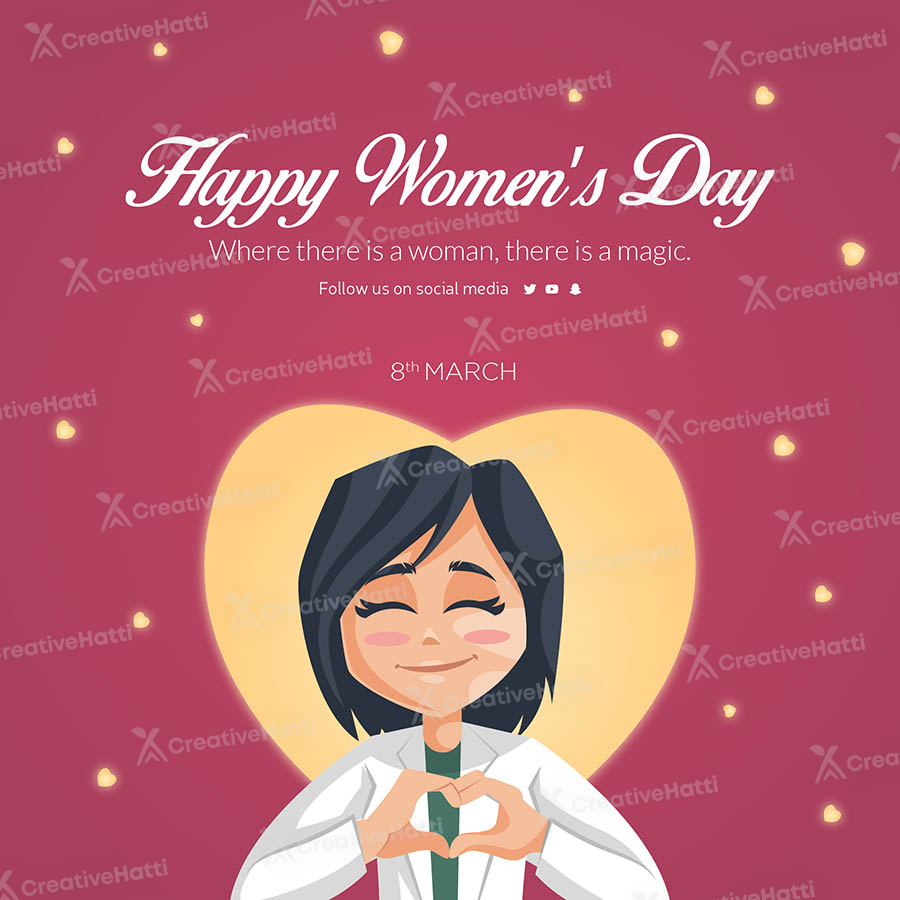 Happy women's day on the flat banner template