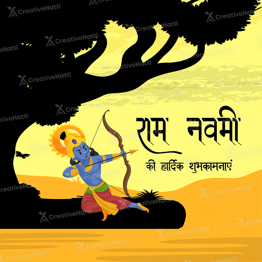 Ram navami wishes in hindi typography banner template