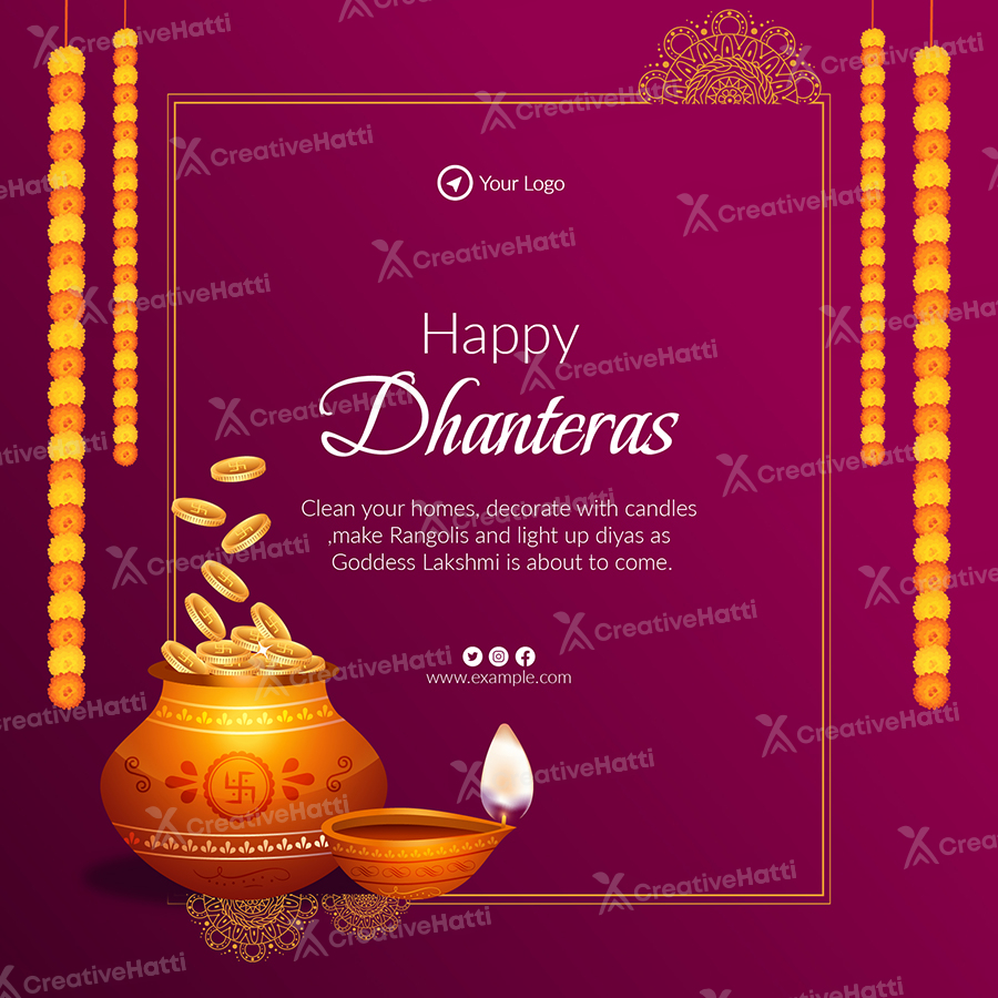 Banner template of a happy dhanteras wishes